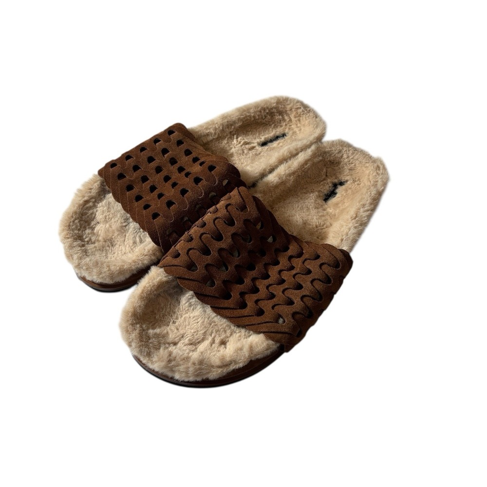 RAG & BONE Suede Bailey Faux‎ Shearling Lined Slippers Slides